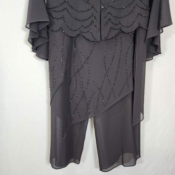 Vintage JR Nites Sheer Wide Leg Black High Waist Asymmetrical Pantsuit with Slit - Picture 7 of 14